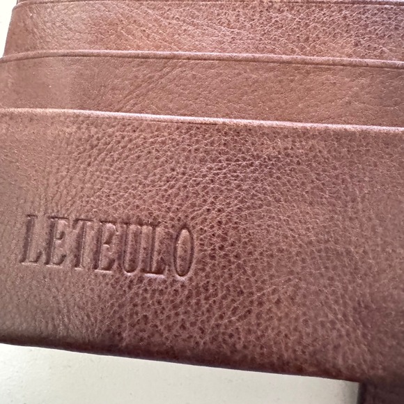 LETEULO Brown‎ Leather Wallet Clutch Snap Closure Zip Around preloved 7.5x3.75 - Picture 6 of 13